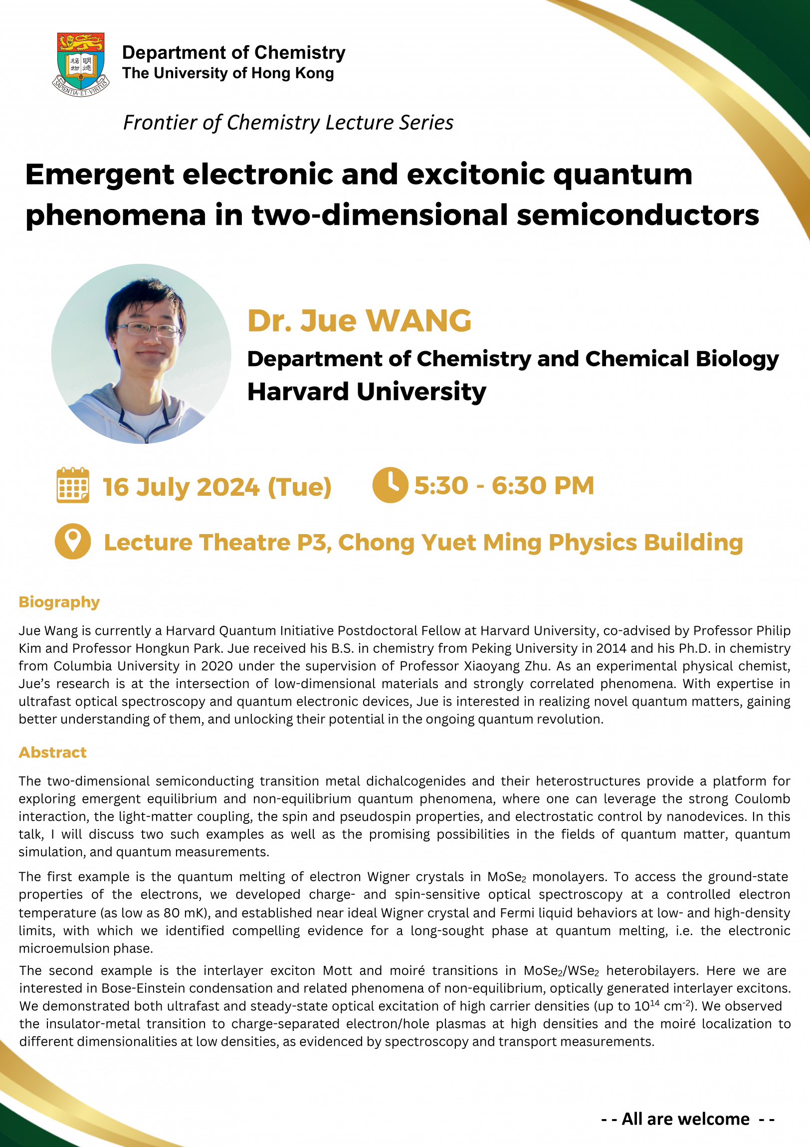 Self Photos / Files - Dr. Jue WANG Seminar poster