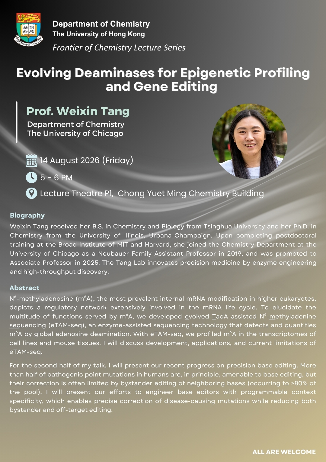 Self Photos / Files - Prof. Weixin Tang Seminar Poster