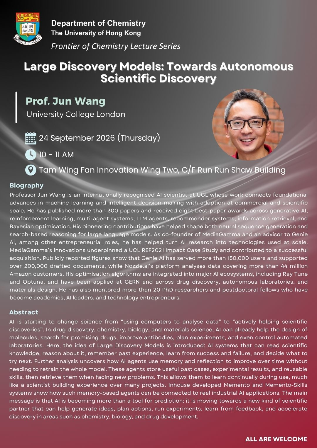 Self Photos / Files - Prof. Jun Wang Seminar Poster
